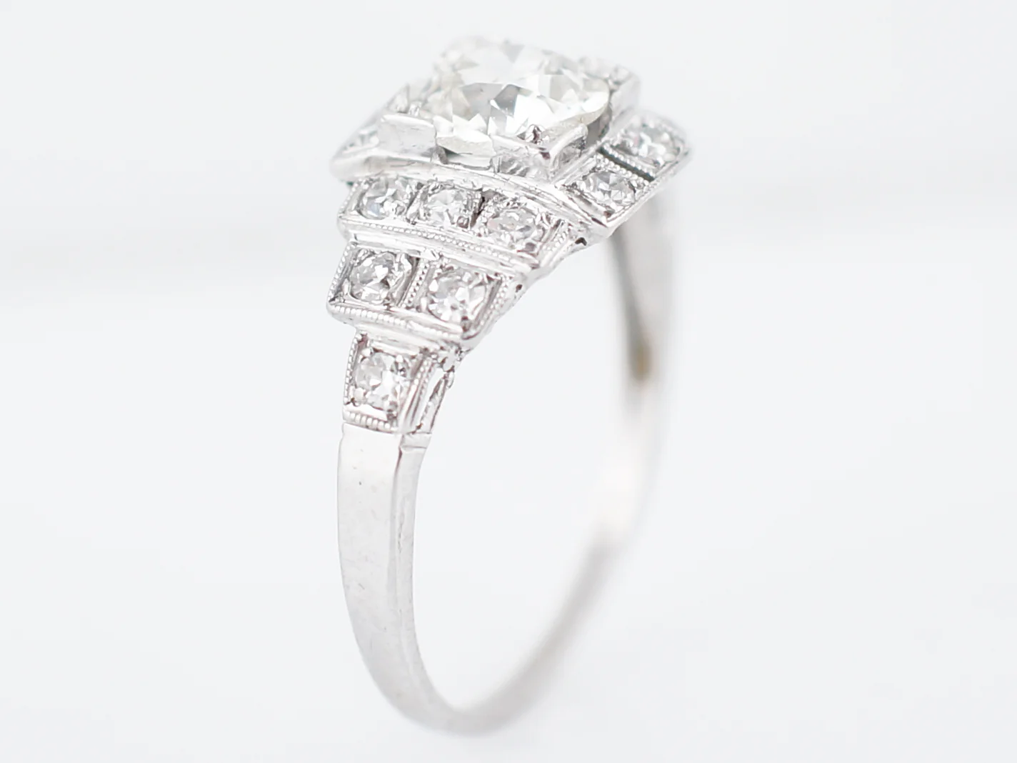 Antique Engagement Ring Art Deco .90 Old European Cut Diamond in Platinum - Image 4