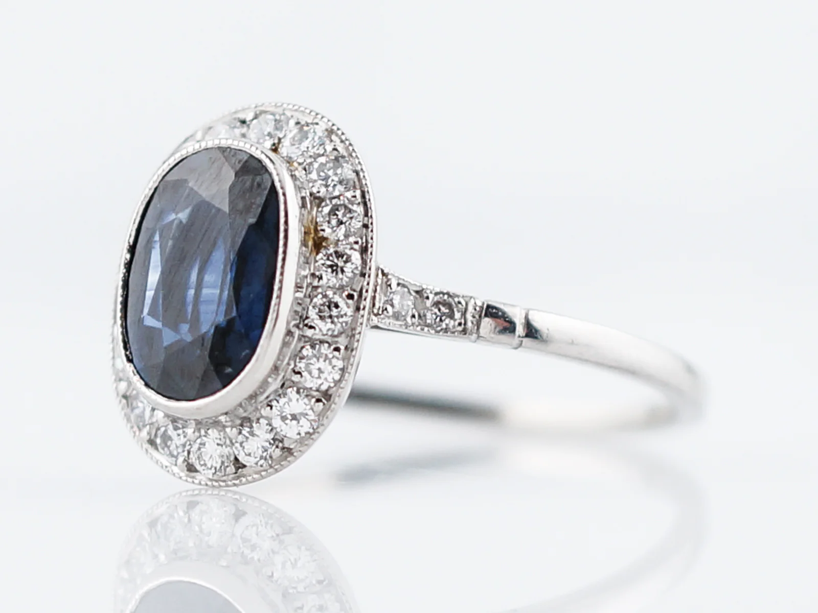 Modern Engagement Ring 1.66 Oval Cut Sapphire in Platinum - Image 2