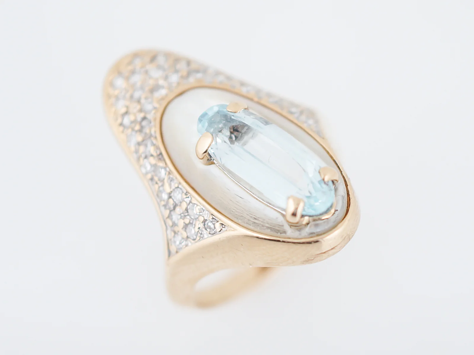 Modern Erte Right Hand Ring 1.80 Oval Cut Blue Topaz in 14k Yellow Gold - Image 6
