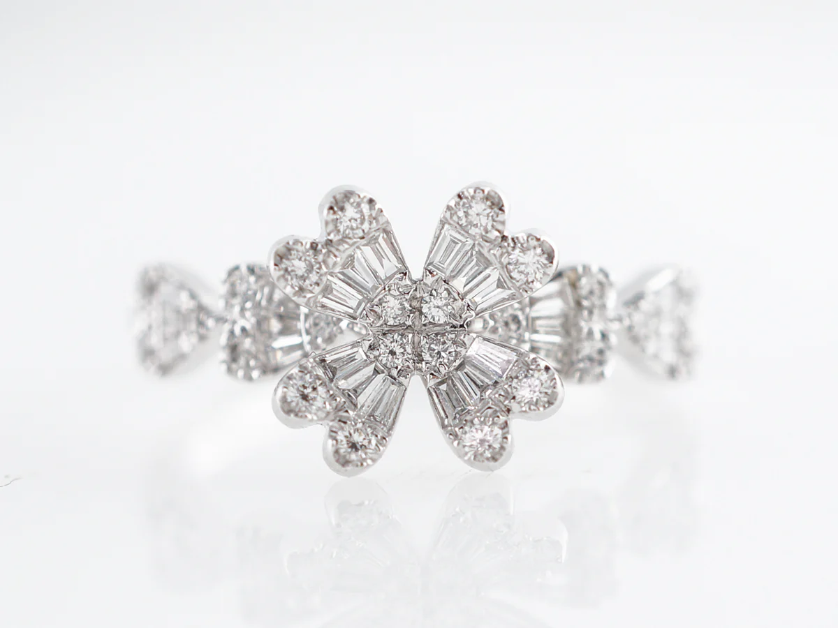 Modern Flower Ring w/ Diamonds in 18k White Gold
