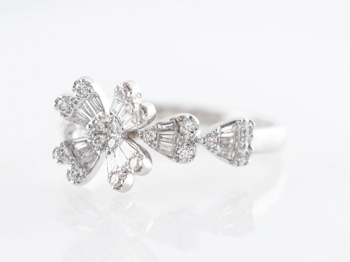 Modern Flower Ring w/ Diamonds in 18k White Gold - Image 2
