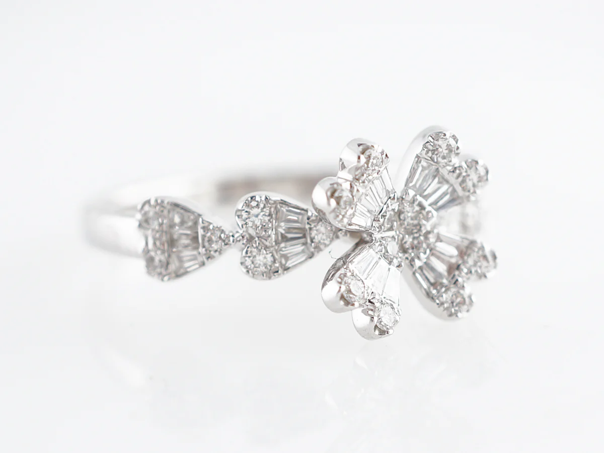 Modern Flower Ring w/ Diamonds in 18k White Gold - Image 3