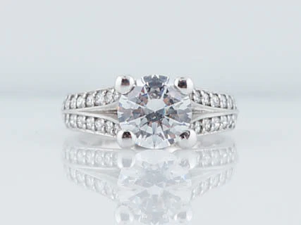 Modern A. Jaffe Split Shank Pave Diamond Ring Mounting MES017 For 1.50 Carat Round in 18K White Gold