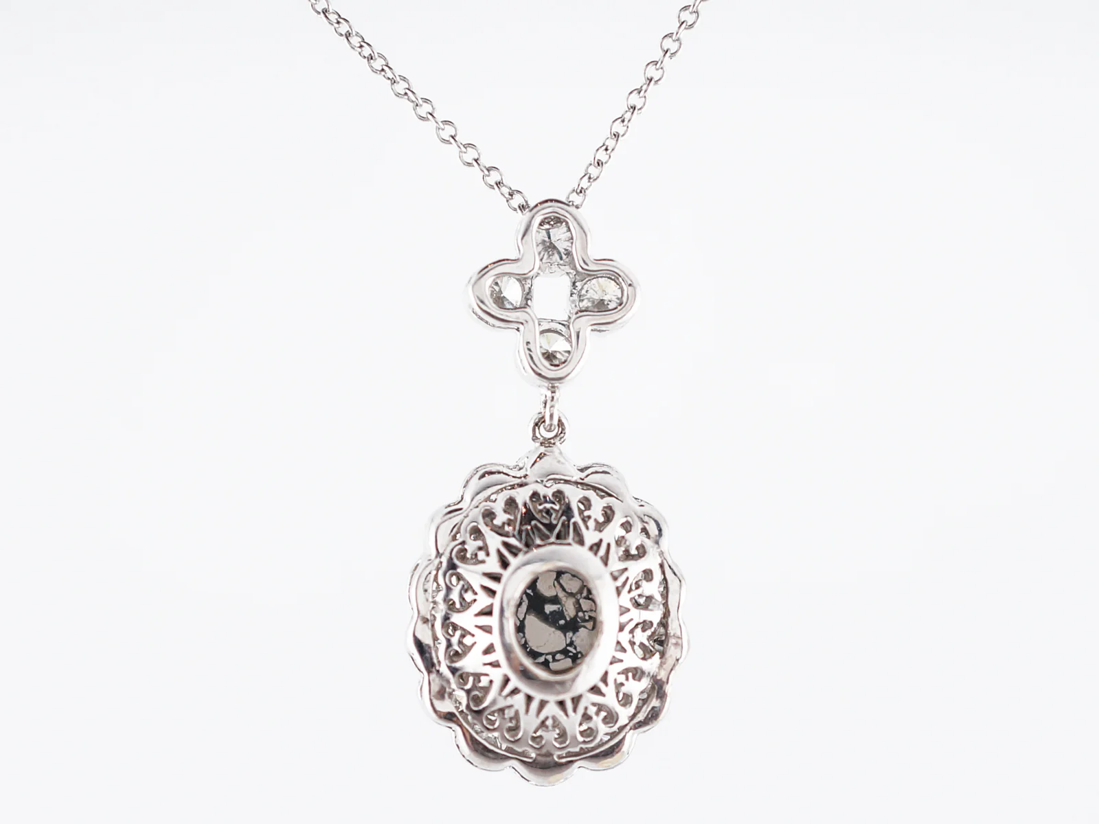 Modern Necklace 1.15 Cabochon Cut Opal 1.24 Round Brilliant Cut Diamonds in 18k White Gold - Image 2