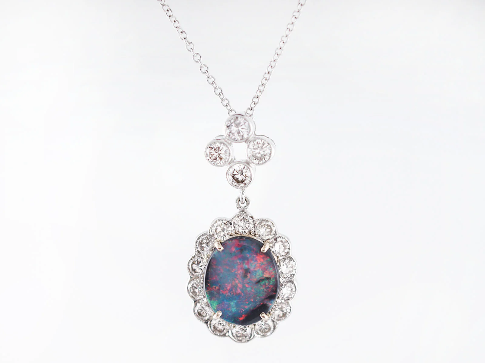 Modern Necklace 1.15 Cabochon Cut Opal 1.24 Round Brilliant Cut Diamonds in 18k White Gold - Image 3
