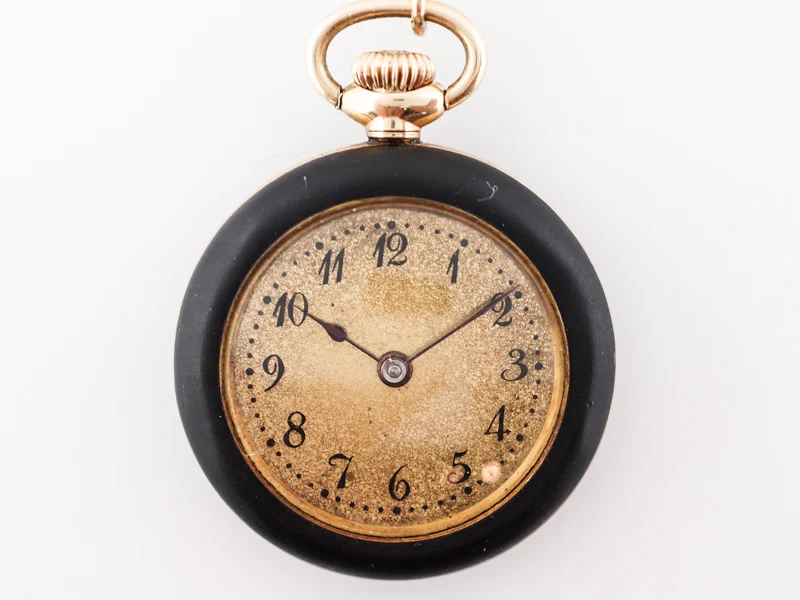 Antique Pocket Watch Art Deco Gutta Percha & 14k Yellow Gold