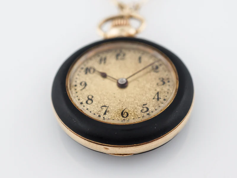 Antique Pocket Watch Art Deco Gutta Percha & 14k Yellow Gold - Image 3