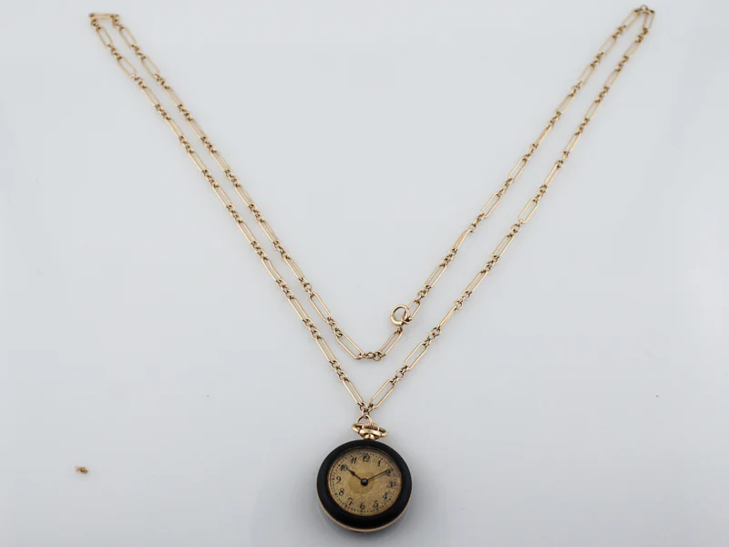 Antique Pocket Watch Art Deco Gutta Percha & 14k Yellow Gold - Image 5