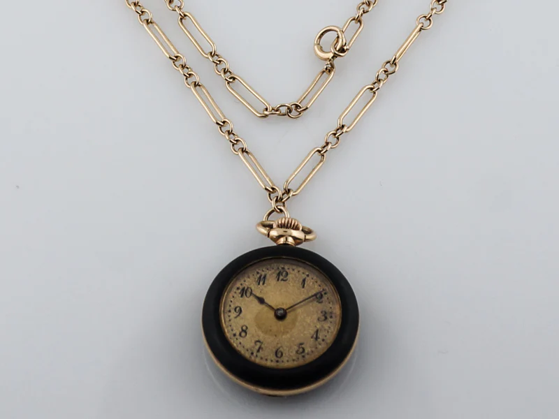 Antique Pocket Watch Art Deco Gutta Percha & 14k Yellow Gold - Image 6