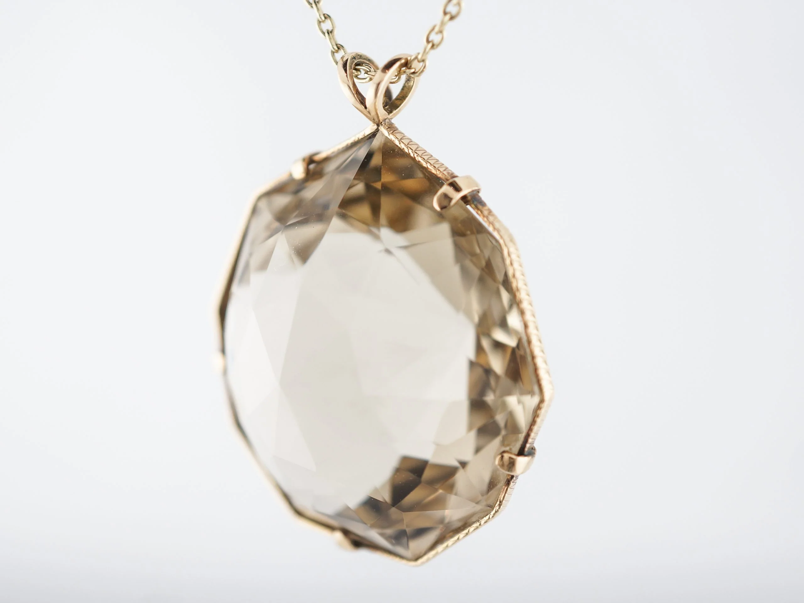 Modern Necklace 85 Carat Briolette Cut Smokey Quartz in 14k Yellow Gold - Image 3