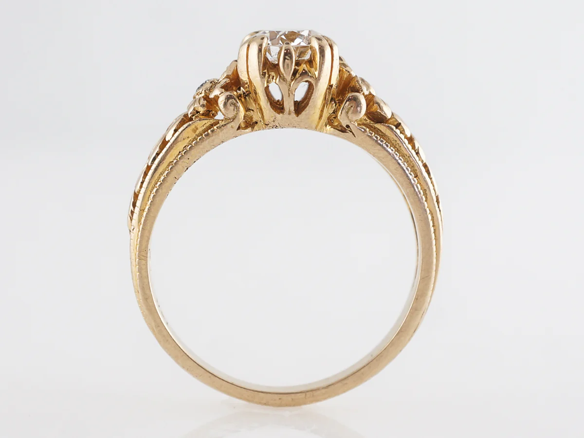 Modern Orange Blossom Engraved Engagement Ring in Yellow Gold - Image 5