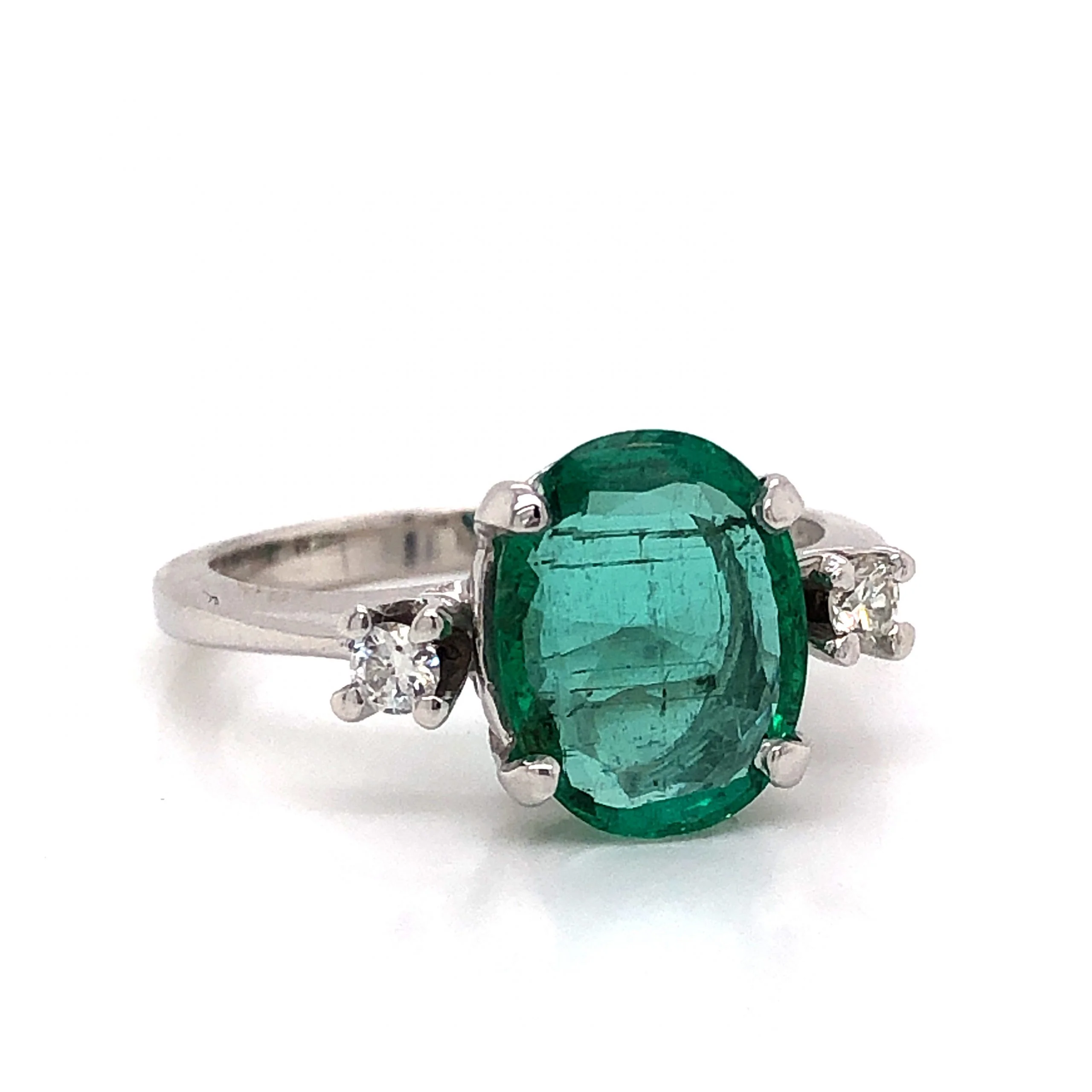 Modern Oval Cut Emerald Ring in 14k White Gold - Image 3