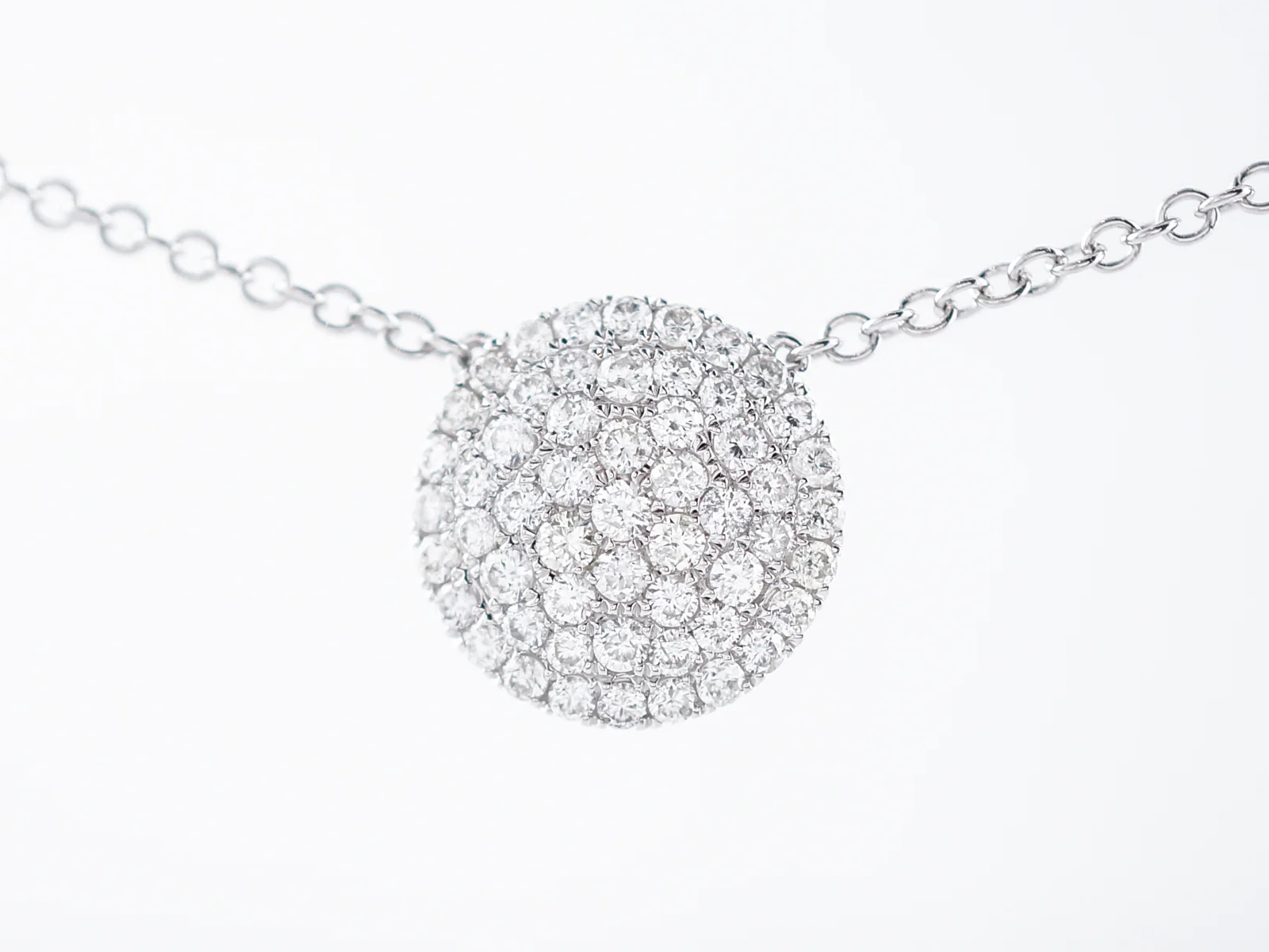 Modern Pave Disc Necklace .85 Round Brilliant Cut Diamond in 14k White Gold