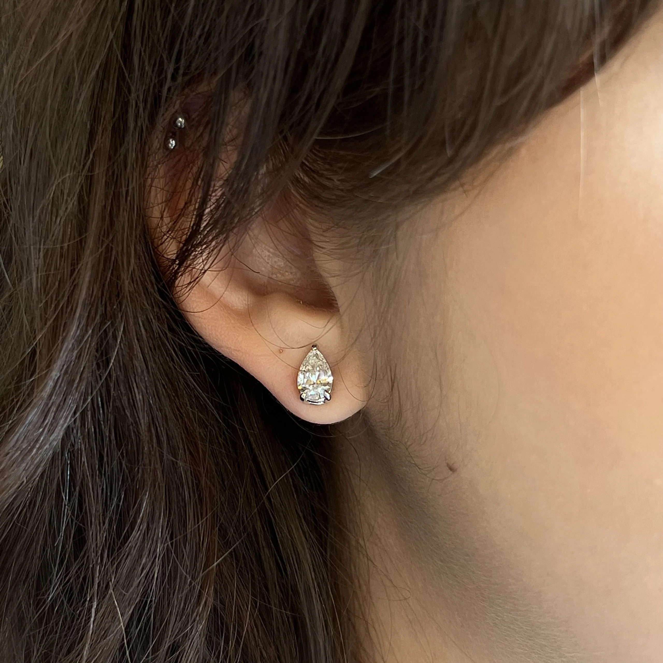 Modern Pear Cut Diamond Stud Earrings in 14k White Gold - Image 4