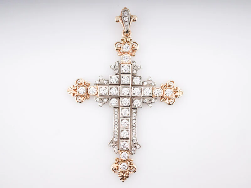 ***RTV***Modern Pendant 3.96 Round Brilliant Cut Diamonds in 14k White & Yellow Gold