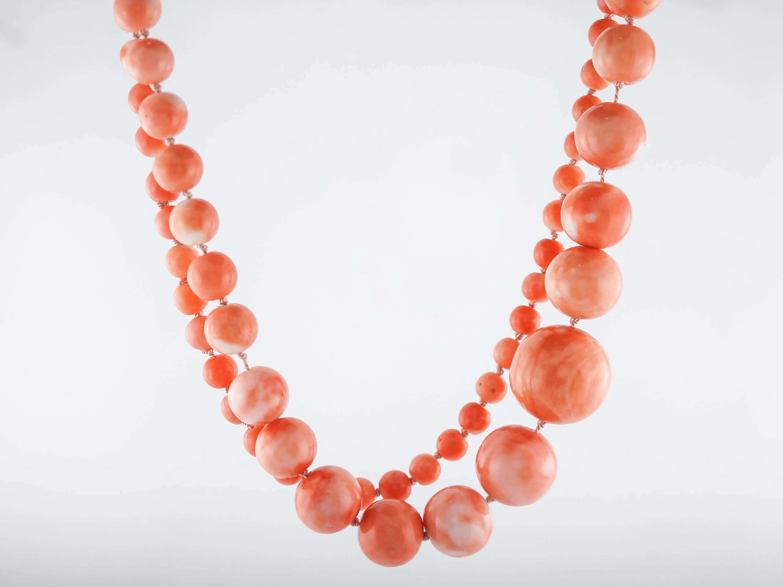Modern Pink Coral Carved Bead Necklace - Image 2