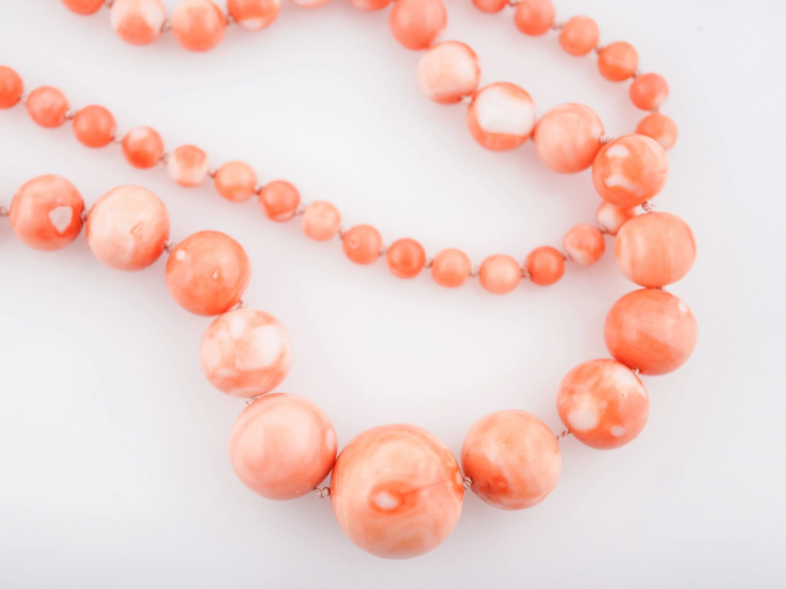 Modern Pink Coral Carved Bead Necklace - Image 3