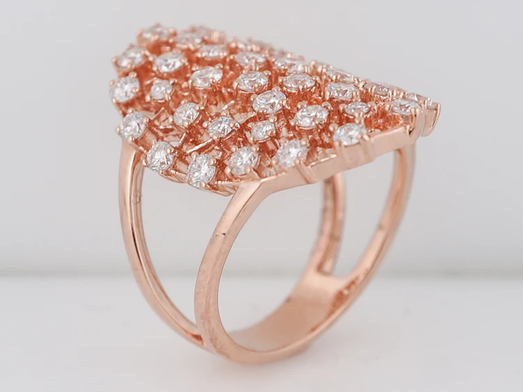 Modern Right Hand Navette Ring 1.44 Round Brilliant Cut Diamonds in 14k Rose Gold - Image 5