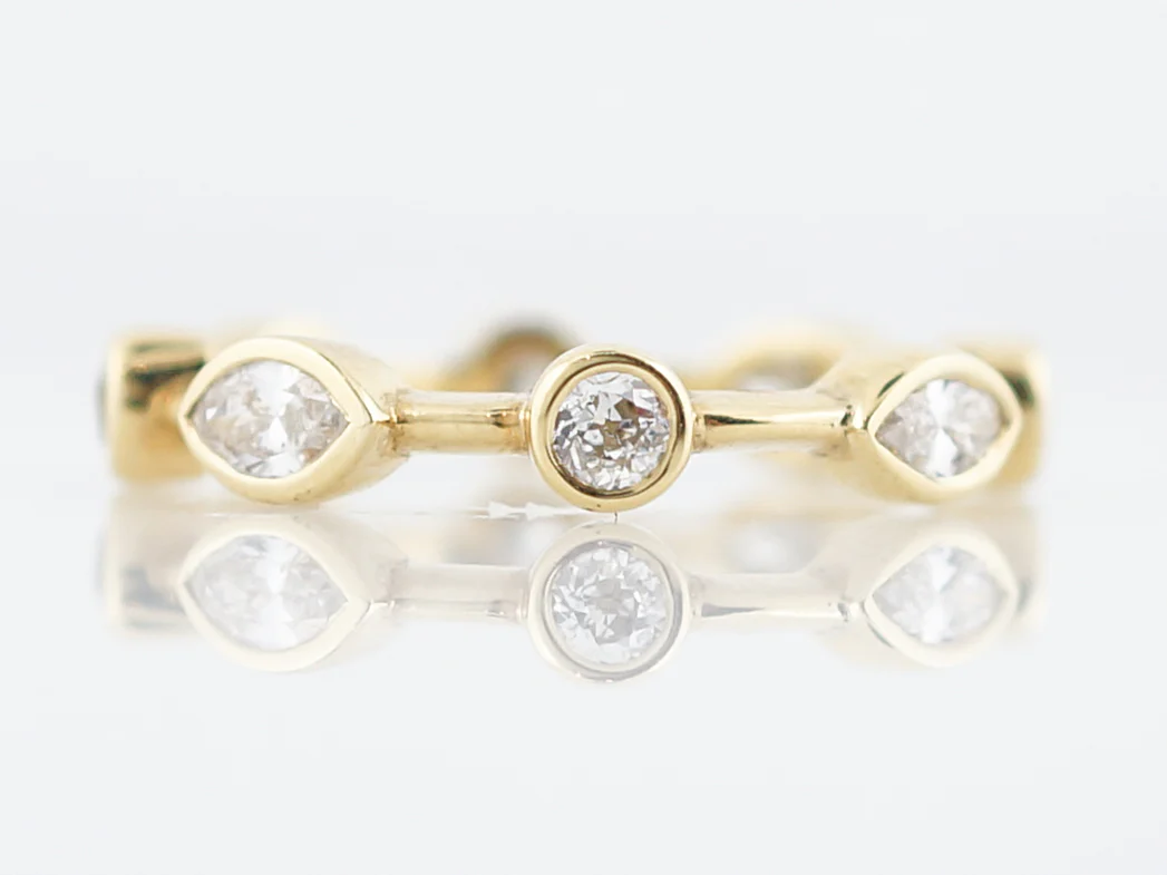 Modern Right Hand Ring 1.20 Marquis & Round Brilliant Cut Diamonds in 18k Yellow Gold