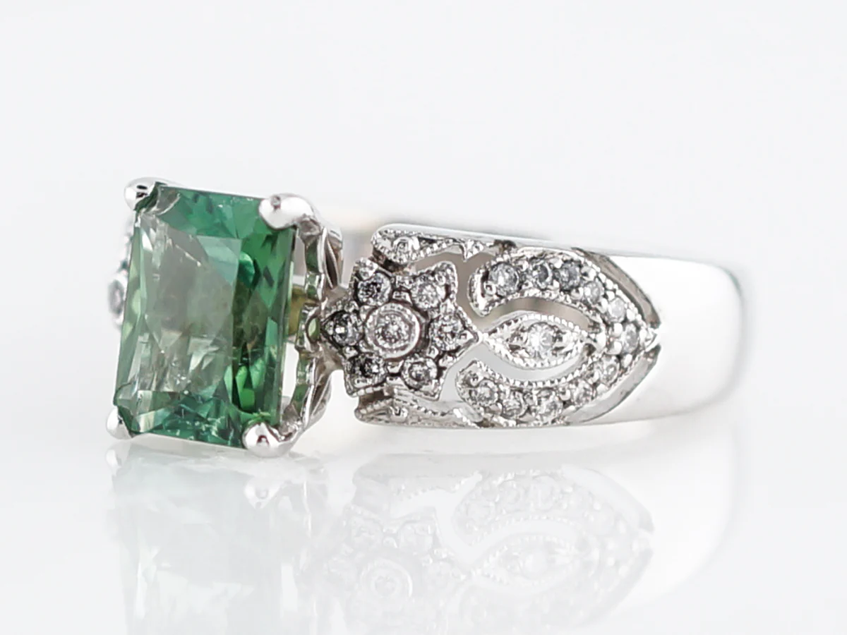 Modern Right Hand Ring 1.59 Emerald Cut Green Tourmaline in 18k White Gold - Image 2