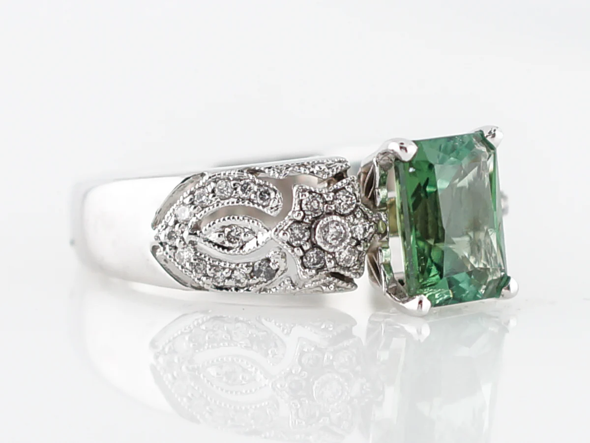 Modern Right Hand Ring 1.59 Emerald Cut Green Tourmaline in 18k White Gold - Image 3