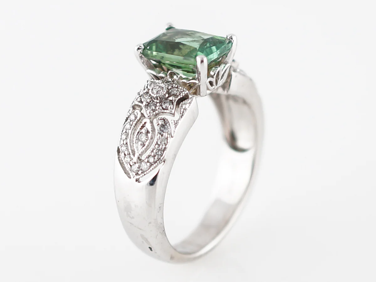 Modern Right Hand Ring 1.59 Emerald Cut Green Tourmaline in 18k White Gold - Image 5