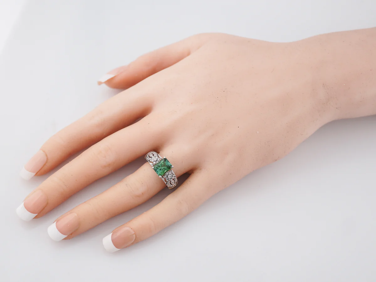 Modern Right Hand Ring 1.59 Emerald Cut Green Tourmaline in 18k White Gold - Image 6