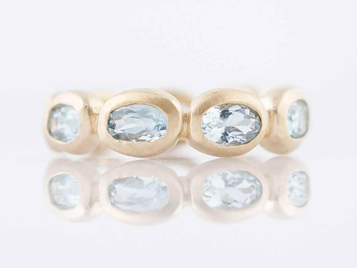 Modern Right Hand Ring 2.25 Oval Cut Aquamarine in 14K Yellow Gold