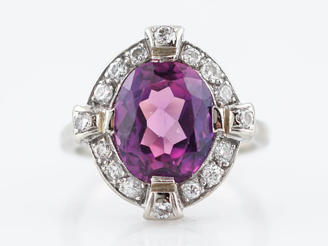 Modern Right Hand Ring 3.00 Oval Cut Pink Amethyst & .25 Round Brilliant Cut Diamonds in 14k White Gold - Image 2