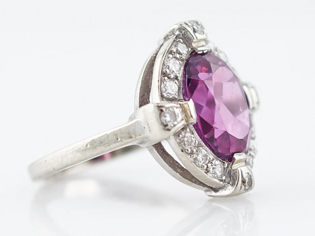 Modern Right Hand Ring 3.00 Oval Cut Pink Amethyst & .25 Round Brilliant Cut Diamonds in 14k White Gold - Image 3
