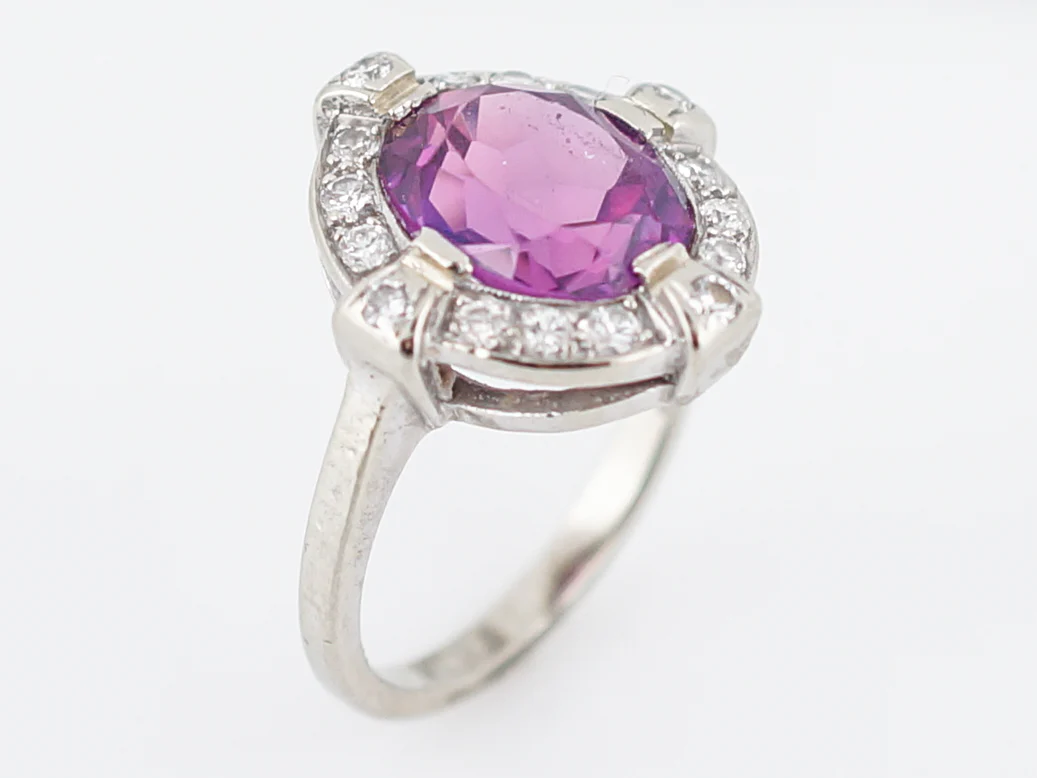 Modern Right Hand Ring 3.00 Oval Cut Pink Amethyst & .25 Round Brilliant Cut Diamonds in 14k White Gold - Image 5