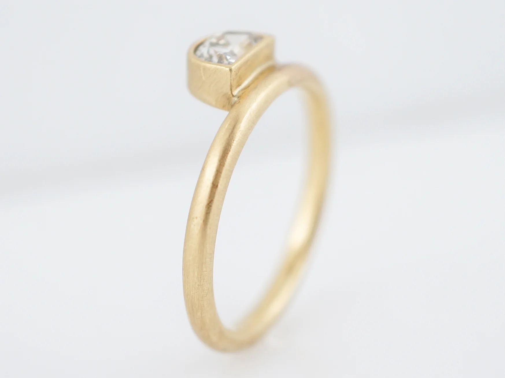 Modern Right Hand Ring .67 Half Moon Cut Diamond in 18k Yellow Gold - Image 5