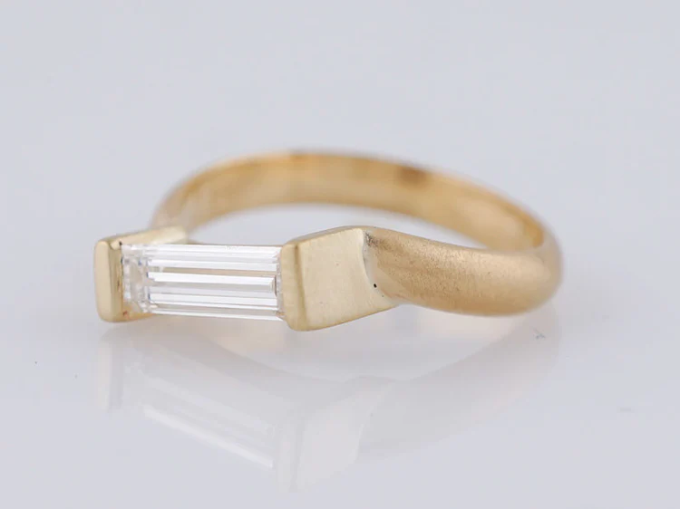 Modern Right Hand Ring .73ct Straight Cut Baguette Diamond in 18k Yellow Gold - Image 3