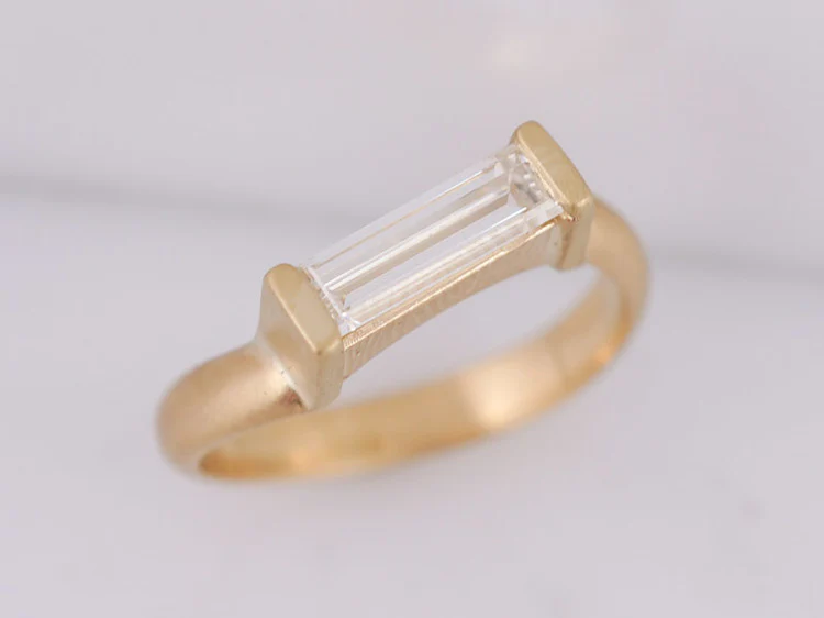 Modern Right Hand Ring .73ct Straight Cut Baguette Diamond in 18k Yellow Gold - Image 4
