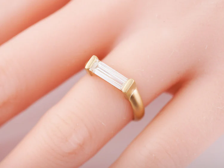 Modern Right Hand Ring .73ct Straight Cut Baguette Diamond in 18k Yellow Gold - Image 7
