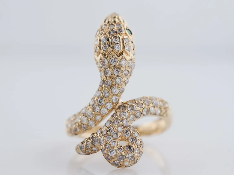 Modern Right Hand Snake Ring .95cttw Round Brilliant Cut Diamonds in 14k Yellow Gold - Image 2