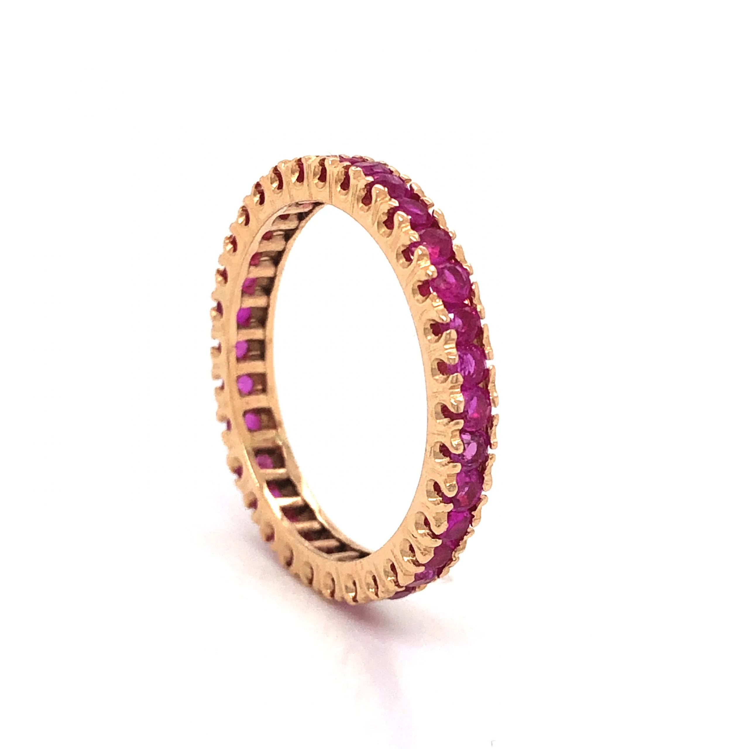 Modern Round Cut Ruby Eternity Wedding Band in 14k Yellow Gold - Image 3