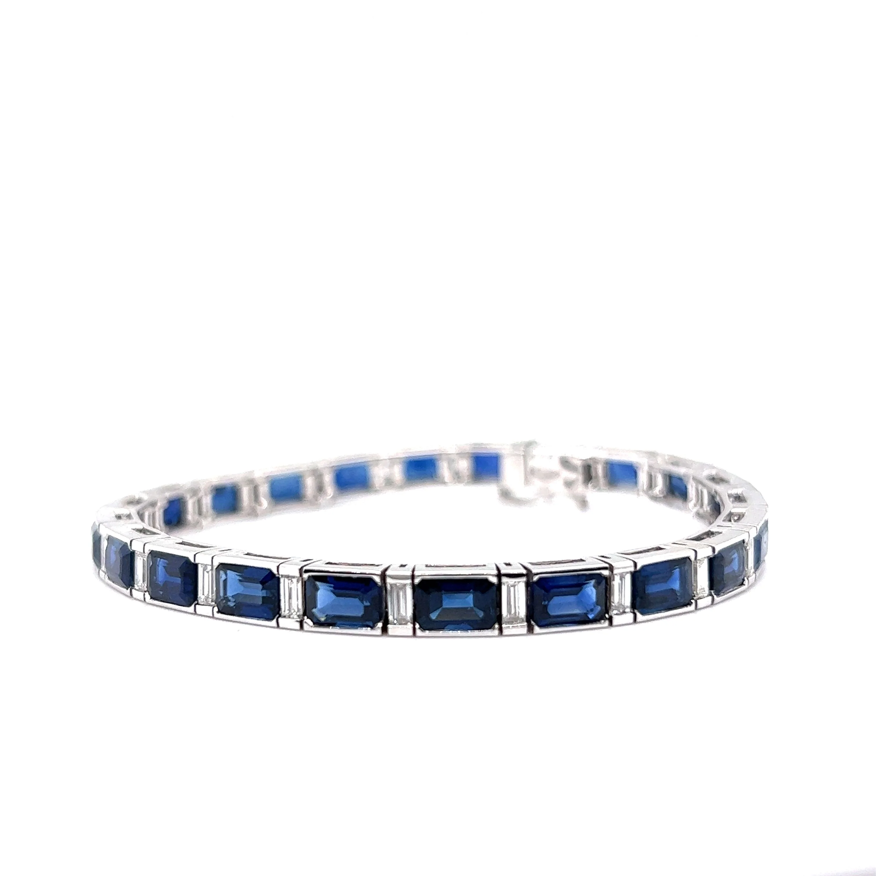 Modern Sapphire & Diamond Line Bracelet in 18k White Gold - Image 2