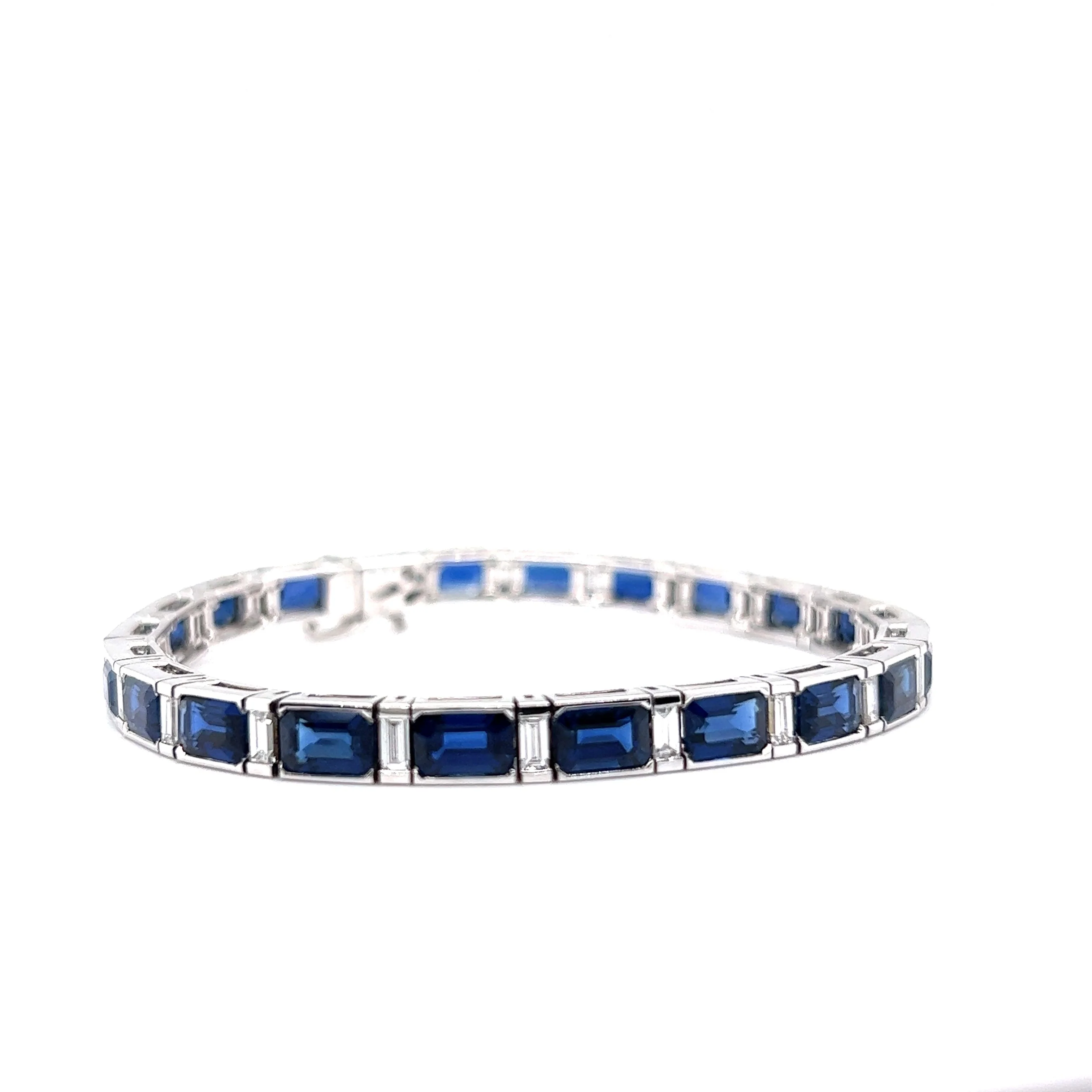 Modern Sapphire & Diamond Line Bracelet in 18k White Gold - Image 3