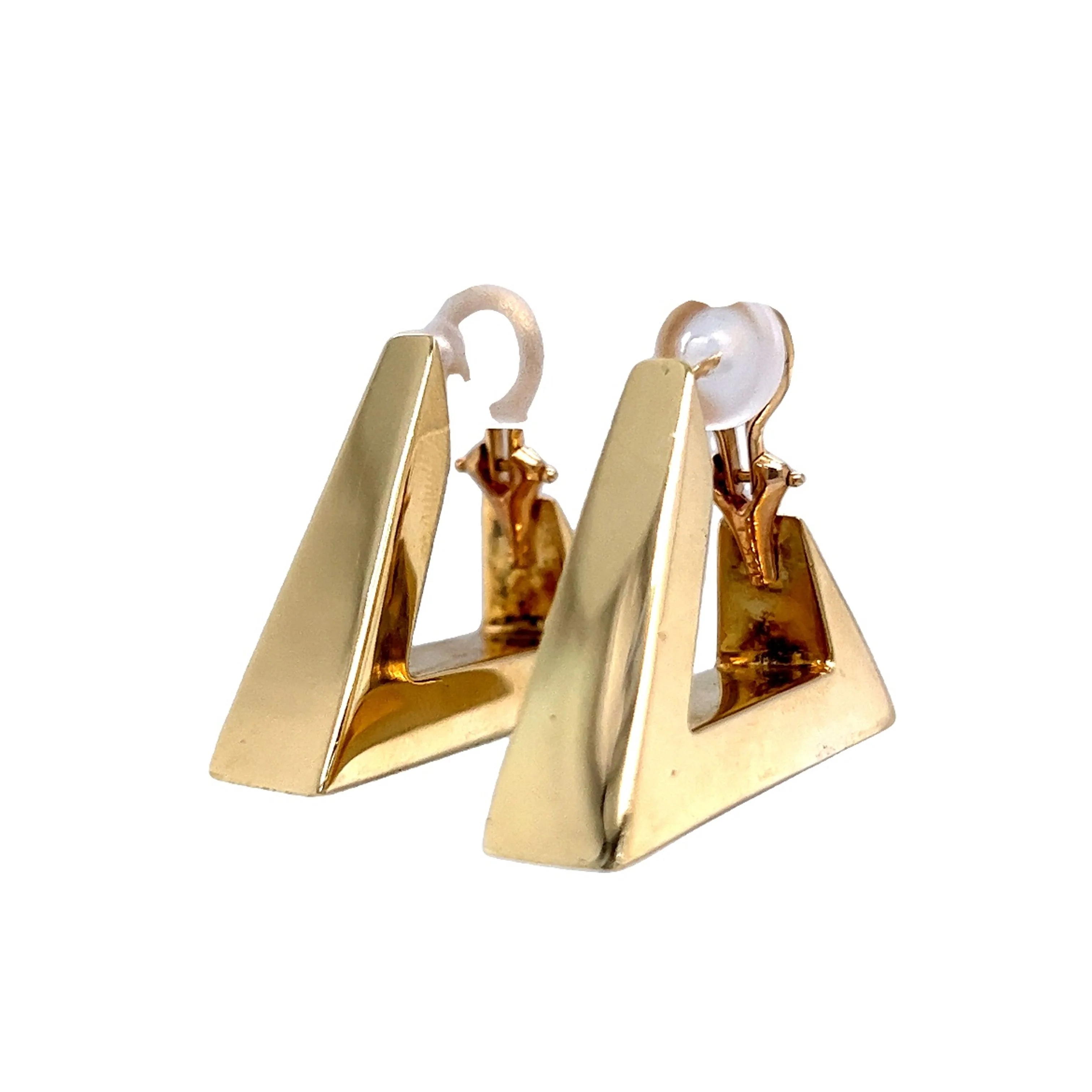 Modern Triangle Earrings in 14k Yellow Gold - Image 2
