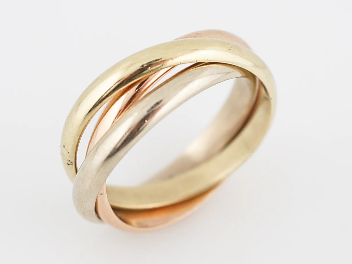 Modern Trinity Roll Ring in 14k Yellow, White & Rose Gold - Image 3