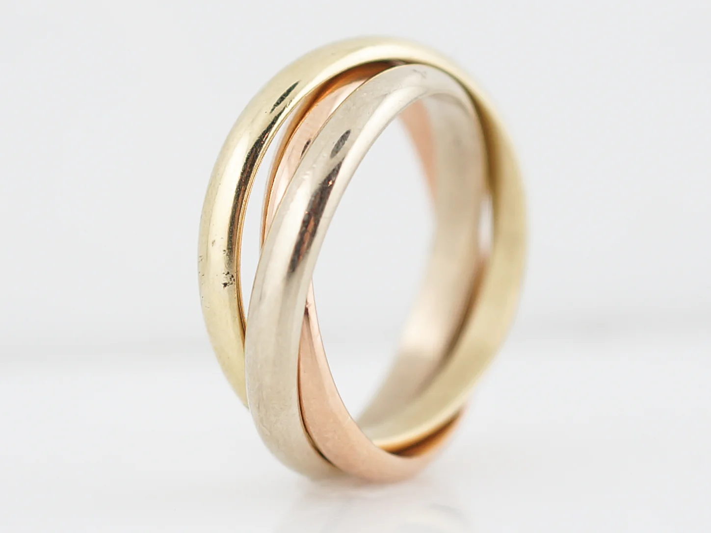 Modern Trinity Roll Ring in 14k Yellow, White & Rose Gold - Image 4