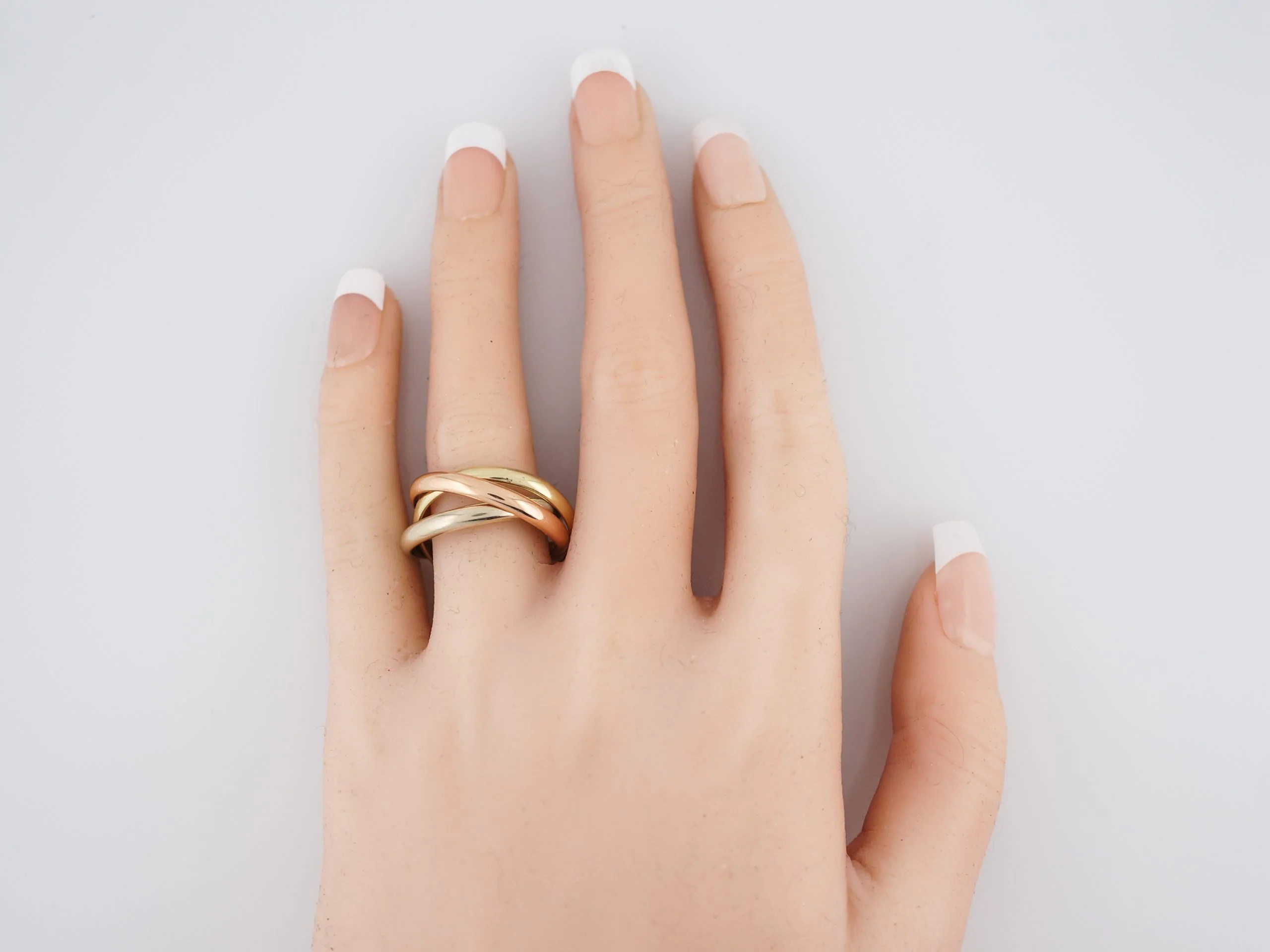 Modern Trinity Roll Ring in 14k Yellow, White & Rose Gold - Image 5