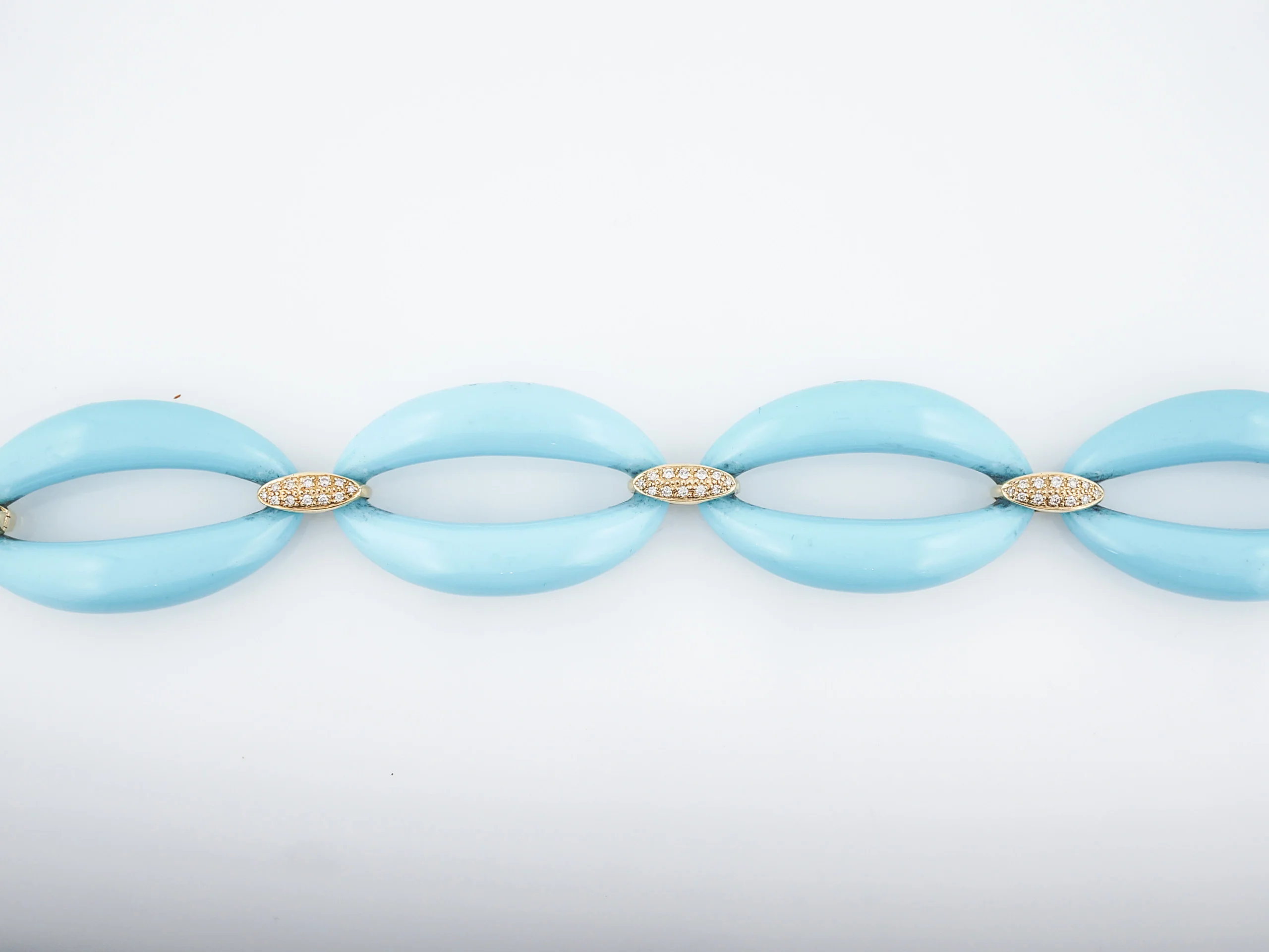 Modern Turquoise Bracelet .48 Round Brilliant Cut Diamonds in 18k Yellow Gold