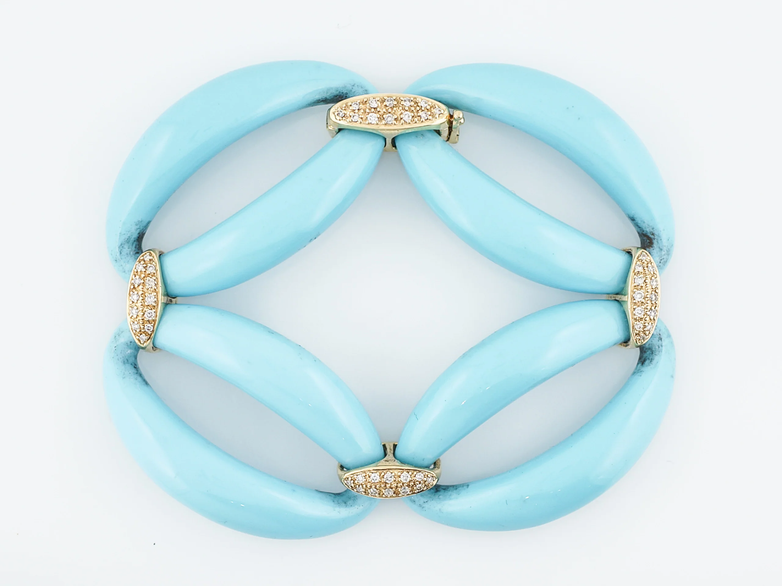 Modern Turquoise Bracelet .48 Round Brilliant Cut Diamonds in 18k Yellow Gold - Image 3