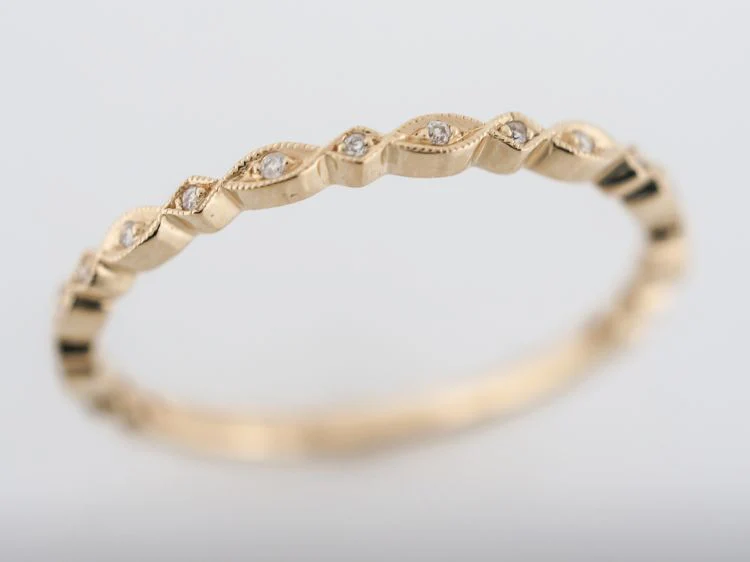 Modern Wedding Band .09 Round Brilliant Cut Diamonds in 14k Yellow Gold - Image 3