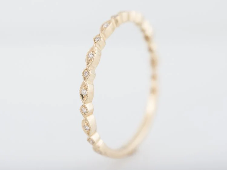 Modern Wedding Band .09 Round Brilliant Cut Diamonds in 14k Yellow Gold - Image 4