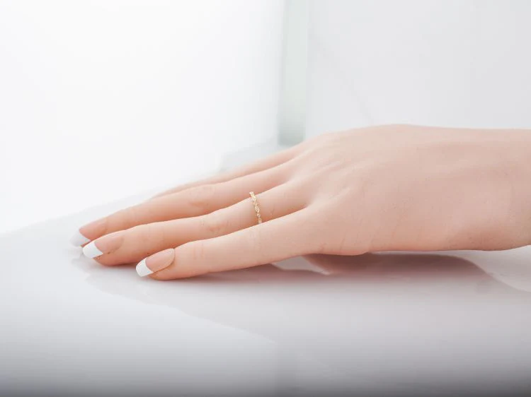 Modern Wedding Band .09 Round Brilliant Cut Diamonds in 14k Yellow Gold - Image 7
