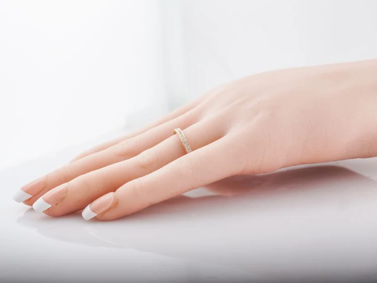 Modern Wedding Band .23 Round Brilliant Cut Diamonds in 14k Yellow Gold - Image 8
