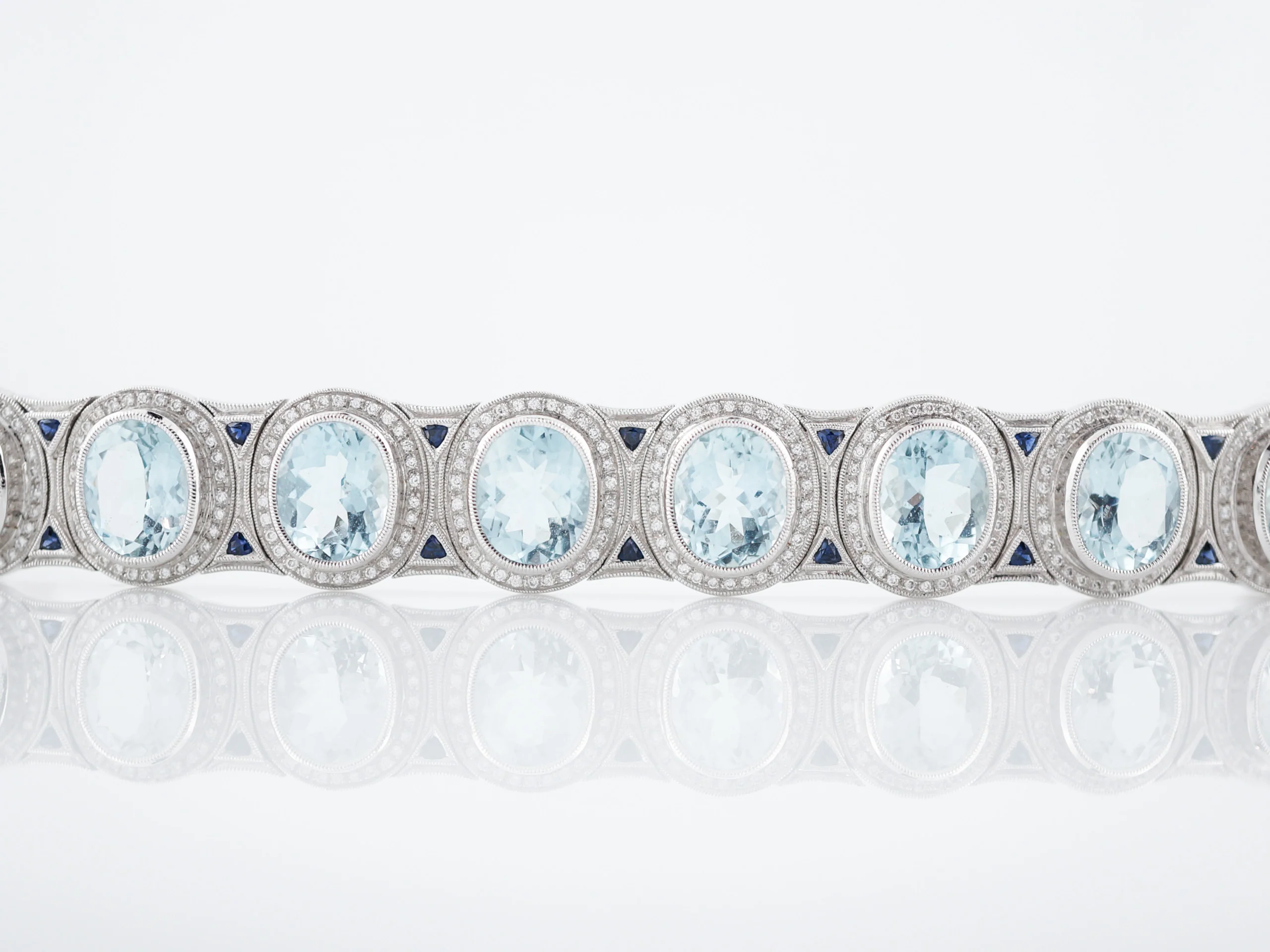 Modern Wendy Hill 41.75 Aquamarine, Sapphire & Diamond Bracelet in 18k White Gold